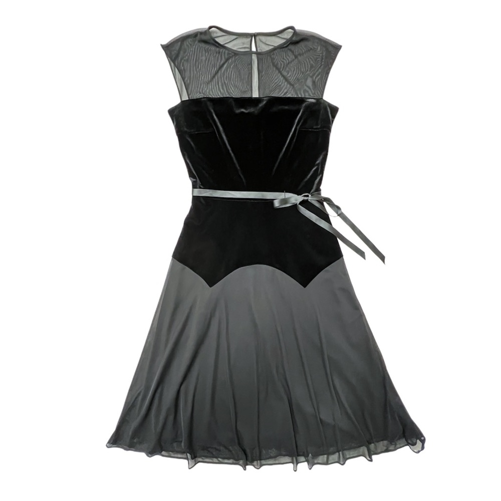 London Times Black Velvet Sheer Cocktail Dress Size 4